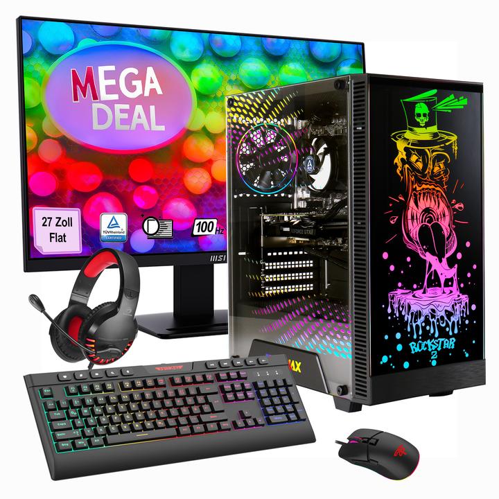 Produktbild GameMax MegaDeal Gaming-PC Rockstar SET2512 + MSI PRO MP273A Monitor 69cm (27") + umfangr. Zubehör (AMD Ryzen 7 5700X, 32 GB, 1000 GB, GeForce RTX 4060)