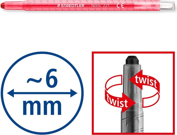 Produktbild Staedtler Noris 221 (e) (Pfirsich, Orange, Gelb, Violett, Grün, Blau, Pink, Schwarz, Rot, Hellgrün, Braun, Hellblau, 12 x)