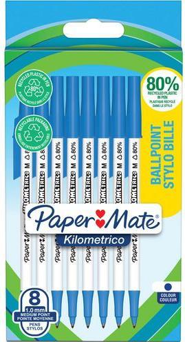 Produktbild Paper Mate Kugelschreiber Kilometrico Reycled M Blau 8er Blister (Blau, 8 x)