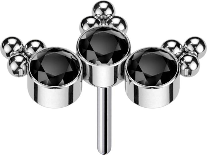 Actual product image Star Piercing Threadless silver triangle baubles three crystals black (Titanium G23, without brass)