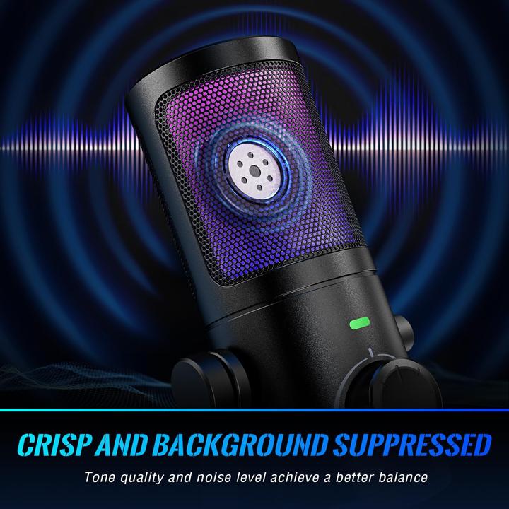 Actual product image Fifine AM6 Gaming condenser microphone with chat and gaming volume, RGB light ring, noise cancelling
