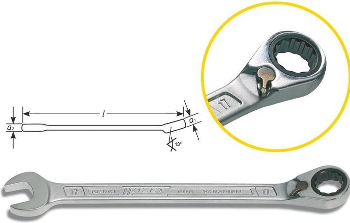 Produktbild HAZET Knarren Ring-Maulschlüssel 606-12 ∙ Aussen Doppel-Sechskant-Tractionsprofil ∙ 12 mm (12 mm)