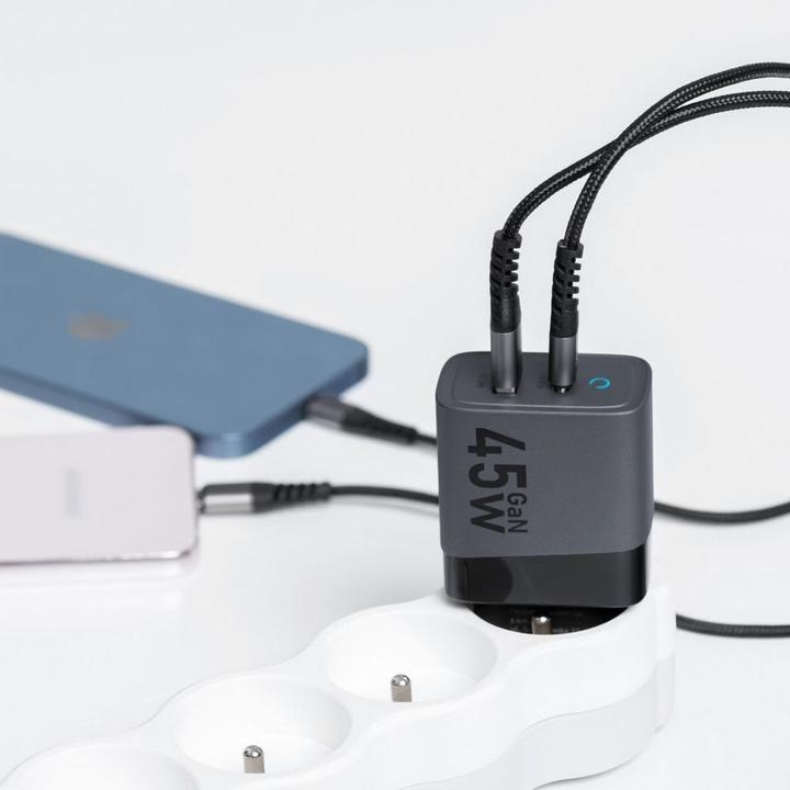 Produktbild Forcell Adapter F-ENERGY GaN VT-39 Reiseladegerät Typ C + USB A PD QC4.0 4A 45W grau (45 W)