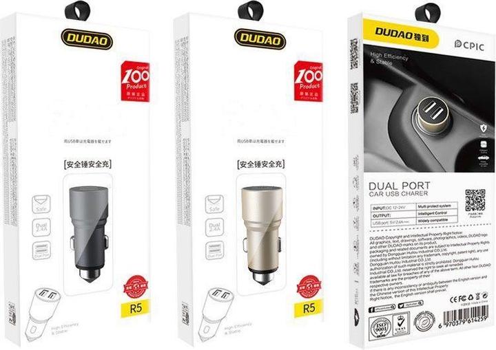 Image du produit Dudao car charger 2x USB 3.1A gray (R5 gray)