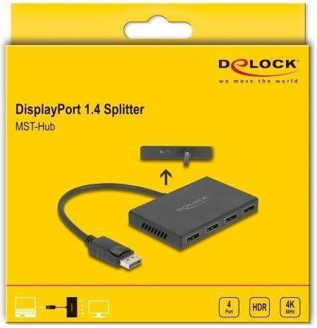 Produktbild Delock DisplayPort 1.4 Splitter 1 x DisplayPort in zu 4 x DisplayPort out (10.50 cm)