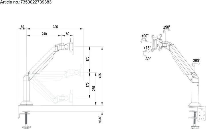 Immagine prodotto Multibrackets Scrivania con braccio di sollevamento (Tavolo, 32")