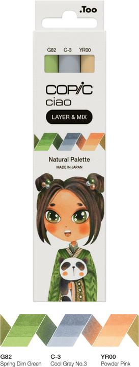 Actual product image Copic CIAO - Brand (G-82 Spring Dim Green, C-3 cool Gray No. 3, YR-00 Powder Pink, 6 mm, 3 x)
