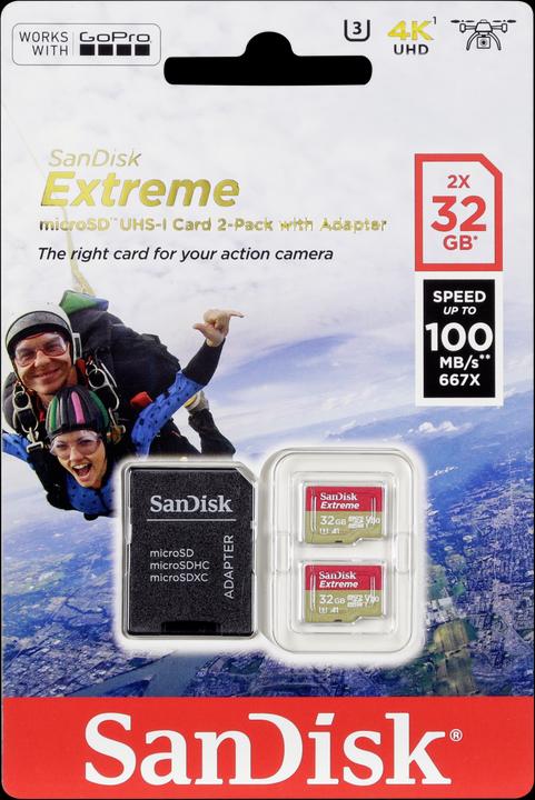 Produktbild SanDisk microSDHC ActionSC 32GB 2x Extr.100MB (32 GB, microSDHC, U3, UHS-I)