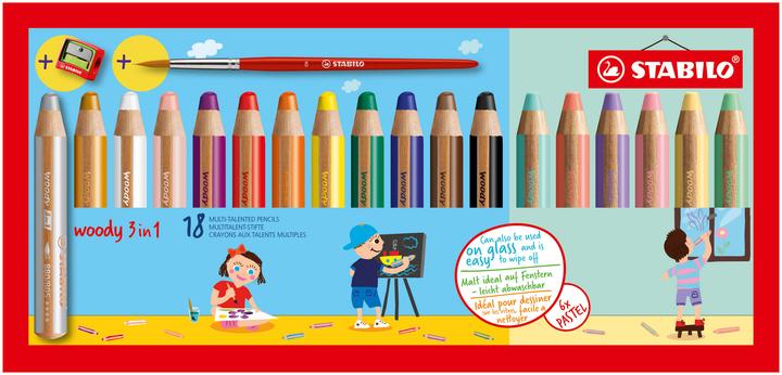 Immagine prodotto STABILO matita colorata woody 3 in 1 con temperino e pennello (Toni pastello, 18 x)