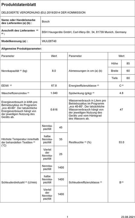 Produktbild Bosch Hausgeräte WUU28T40 (8 kg, Links)