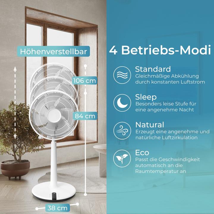 Produktbild KLAMER 3D Ventilator, extra leiser DC Standventilator mit Fernbedienung, 12 Geschwindigkeitsstufen (53 dB)