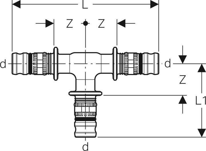 Produktbild Geberit Mepla Pressfitting T-Stck 90 Kunststoff 63 mm 627.310.00.5 (Pressverbindung)