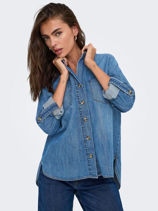 Immagine prodotto Only Normal geschnitten Hemdkragen Umgeschlagene Ärmelbündchen Jeanshemd Jeanshemd (M)