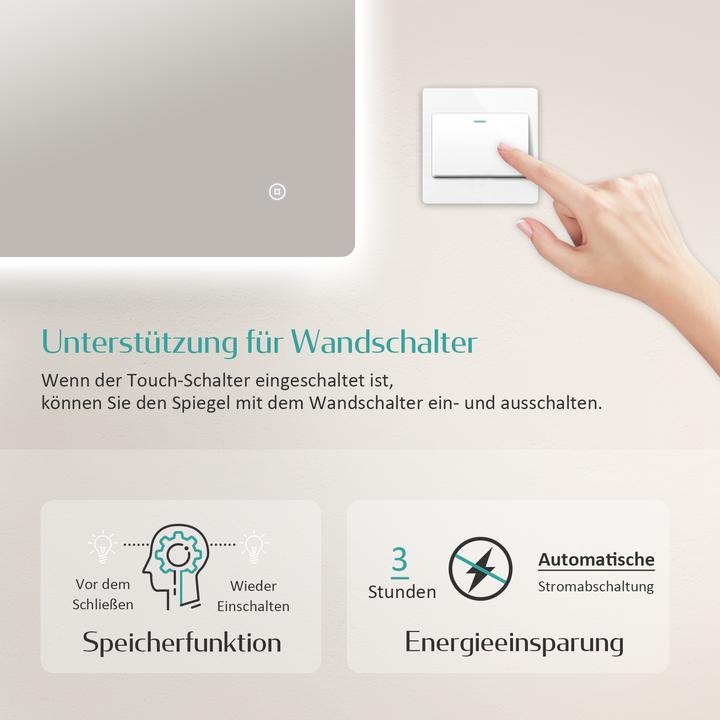 Actual product image Emke Bathroom Mirror With Lighting 80*60cm,Fog-Free, 3 Colour Temperatures (3000K-6500K)&Dimmable (80 x 60 cm)