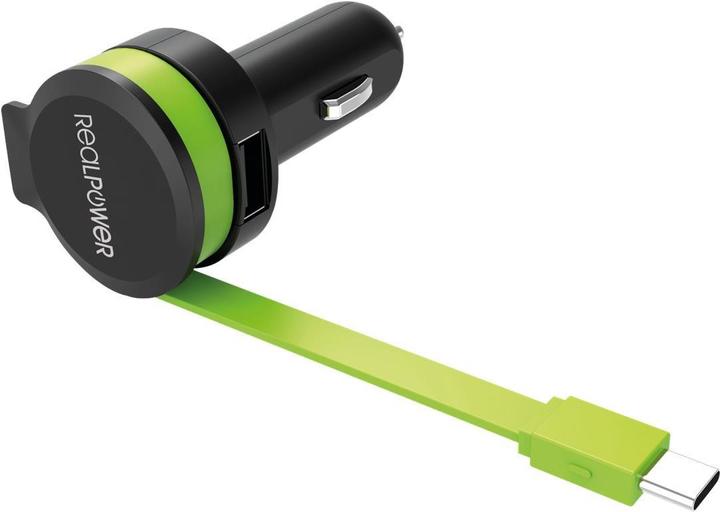Produktbild RealPower Car Charger C integrated USB-C Cable+ 1x USB