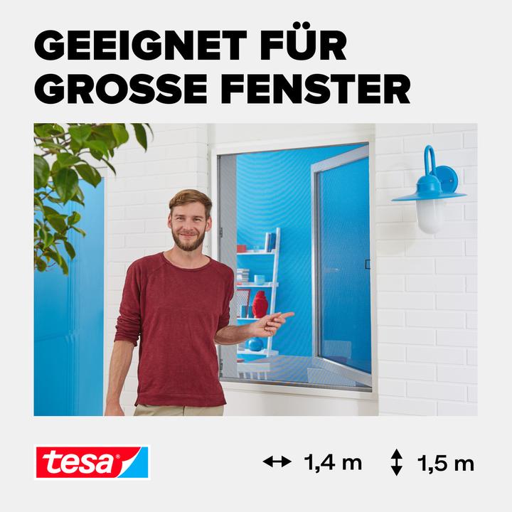 Image du produit tesa Moustiquaire Alu COMFORT pour fenêtres, avec cadre en aluminium, sans perçage (140 x 150 cm)
