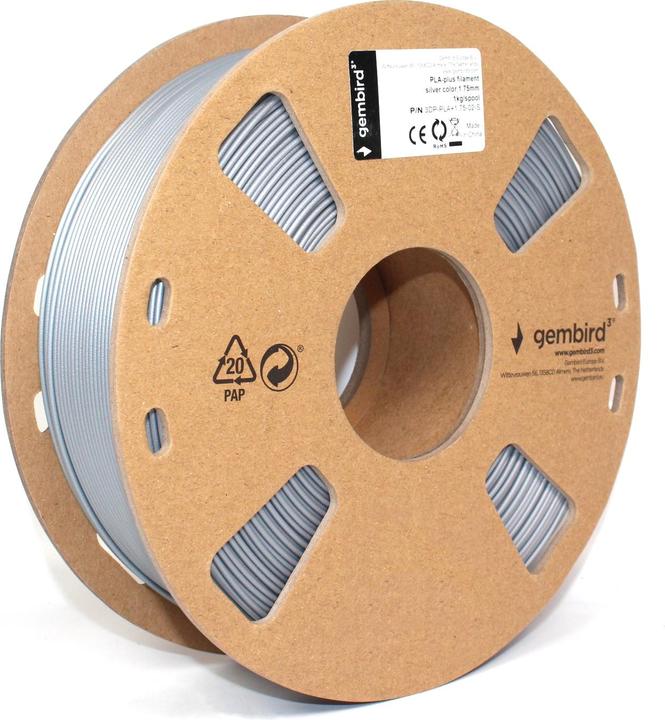 Image du produit Gembird Cassette de filament PLA bobine étroite (PLA, 1.75 mm, 1000 g, Argent)