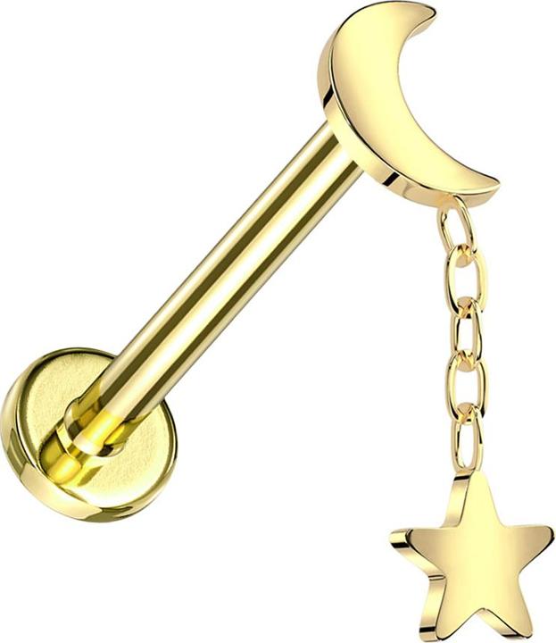 Star Piercing Micro Labret Innengewinde vergoldet Mond vergoldet Anhänger Stern vergoldet (ohne Messing, Titan G23)