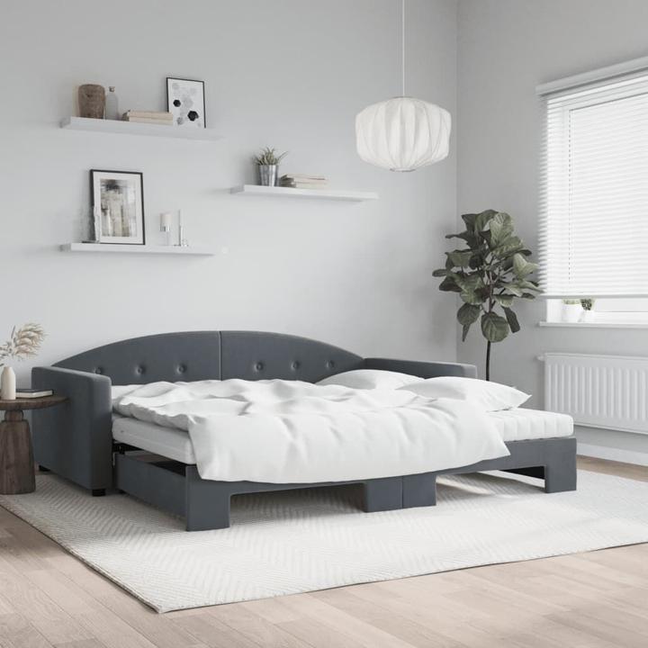 Produktbild VidaXL Tagesbett Ausziehbar Matratzen Schlafsofa Bett Dunkelgrau 100x200 cm Samt (100 x 200 cm)