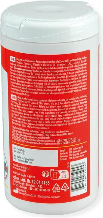 Actual product image Roline Disinfecting computer cleaning wipes (100 x)