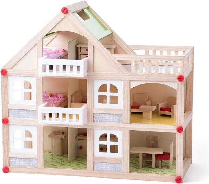 Image du produit Maison de poupées 2 cannes avec balcon en bois