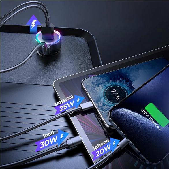 Immagine prodotto Joyroom Caricabatterie da auto con cavo 3-in-1 (55W)