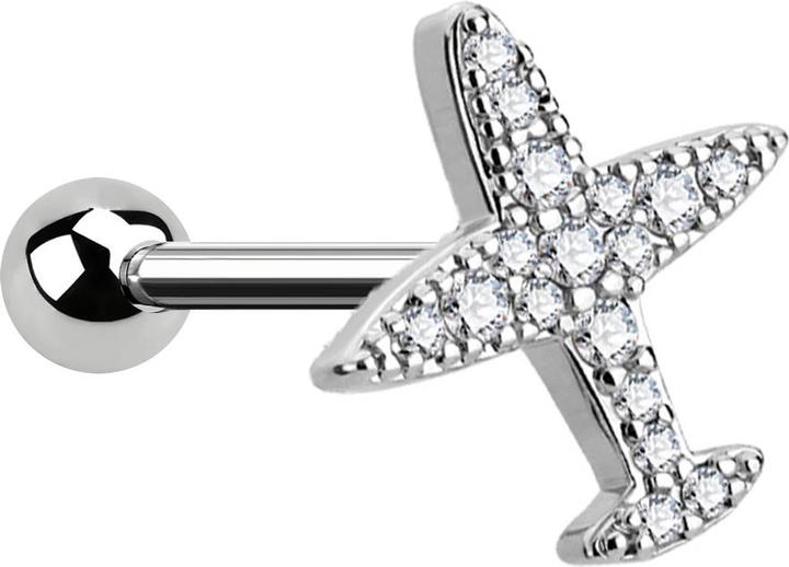 Immagine prodotto Star Piercing Micro Barbell silber Flugzeug mit Kristall (Ottone, Acciaio chirurgico 316L)