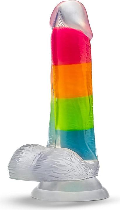 Actual product image Blush neo elite glow in the dark rainbow rave 6.5 inch silicone dual density dildo multicoloured