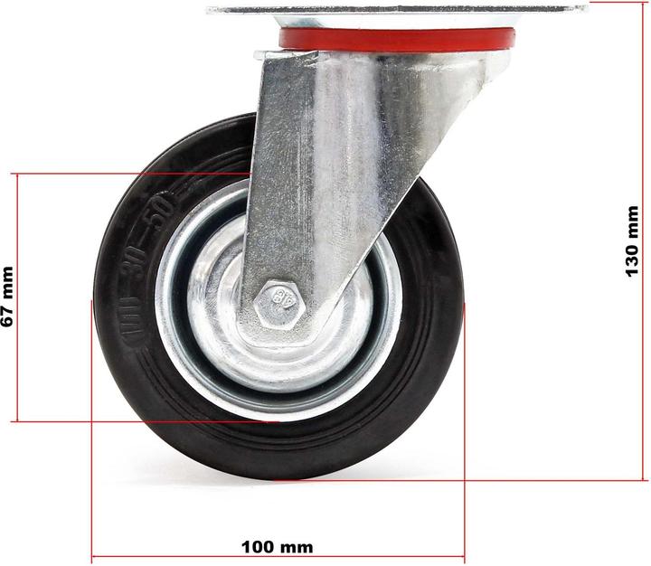 Produktbild Wiltec Lenkrollen Set 4x Vollgummirad 100mm Transportrolle 70kg Metallfelge Möbelrollen
