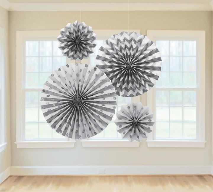 Produktbild Amscan Papierrosetten Glitzer silber 4 St.