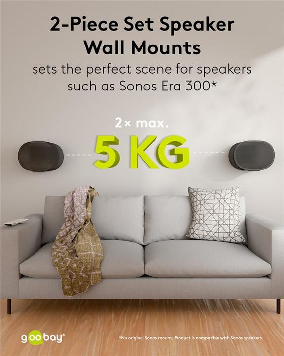 Actual product image Goobay Modern Era 3 Flex speaker wall mount, black (Set, Wall installation, Pivoting, Tiltable)