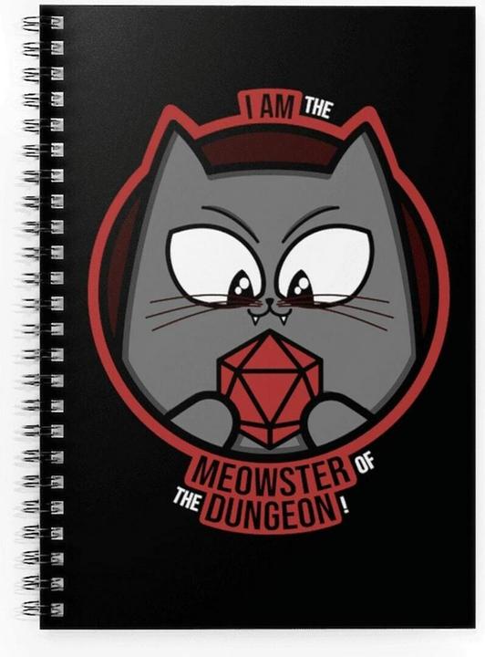 Glass Staff Notizbuch Meowster of the Dungeon Schwarz/Grau (Liniert, Harter Einband)