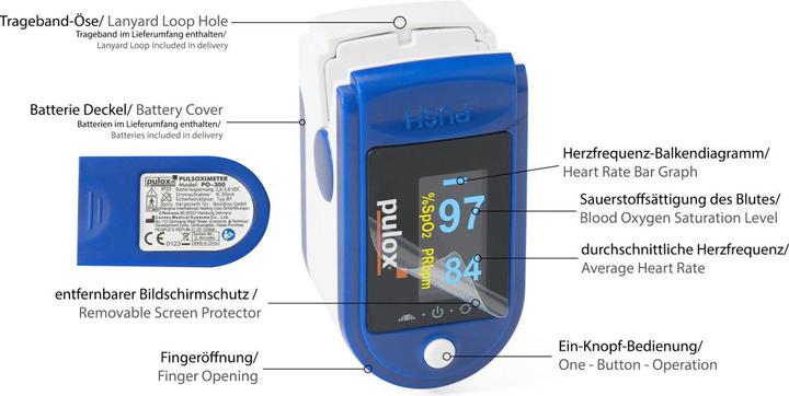 Image du produit Pulox Oxymètre de pouls PO-200A avec alarme bleu