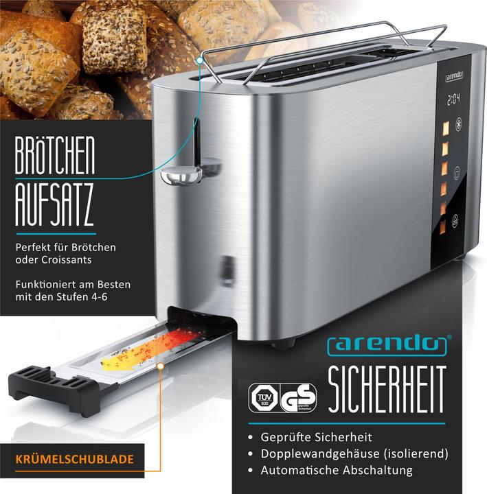 Actual product image Arendo Toaster Edelstahl 2 Scheiben Langschlitz, Touch Display, Restzeit & Bräunungsgradanzeige, 1000 W (EU plug)