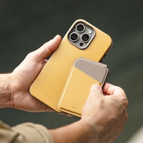 Actual product image Uniq Lyden DS magnetyczny portfel RFID i stojak na telefon żółto-szary/canary yellow-flint grey