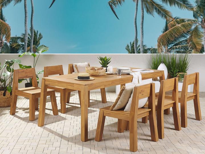 Image du produit Beliani Ensemble de meubles de jardin en acacia marron clair 6 places LIVORNO (225 cm)