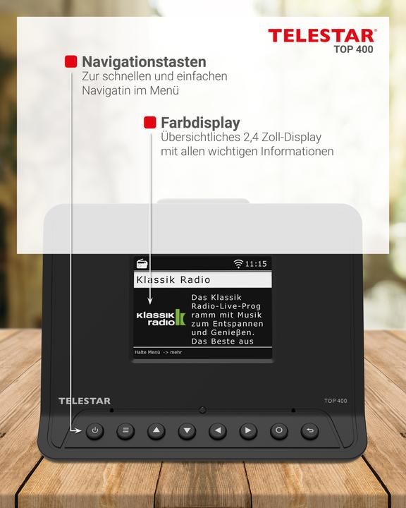 Actual product image Telestar TOP 400 DAB+ Internetradio-Adapter schwarz (DAB+, Web radio, FM, Wi-Fi, Bluetooth)