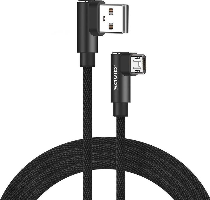 Produktbild Savio CL-162 dwustronny kabel USB- micro USB, 2m, kątowy, oplot (2 m)