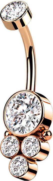 Star Piercing Banane Innengewinde rosegold Scheibe mit Kristall und vier Kristallen (Chirurgenstahl 316L)