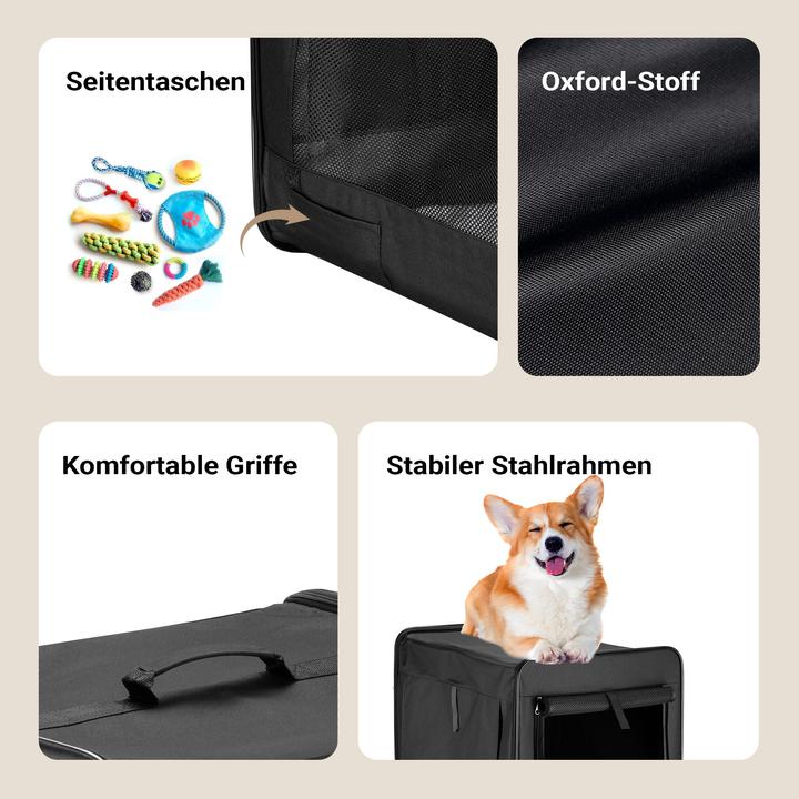 Immagine prodotto Fudajo Caisse de transport noire pliable pour animaux domestiques, M (58x46x53 cm), avec coussin (Cane, Pieghevole, Lavabile, Traspirante)