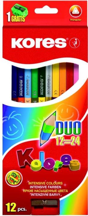 Actual product image Kores Coloured pencils ""DUO"", box of 12 + FREE sharpener incl. name field, made of lime wood with (multicolour, 12 x)