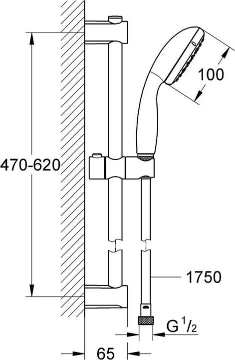 Produktbild Grohe Vitalio Start 100 Brausestangen-Set, 2 Strahlarten, Brausestange 600mm, wassersparend, chrom