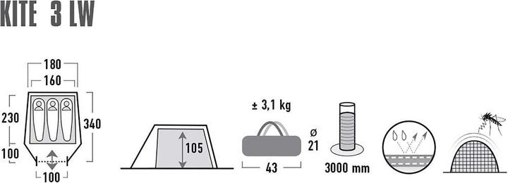 Productafbeelding High Peak Vlieger 3 LW (Tunnel tent, 3.40 kg, 3 personen)