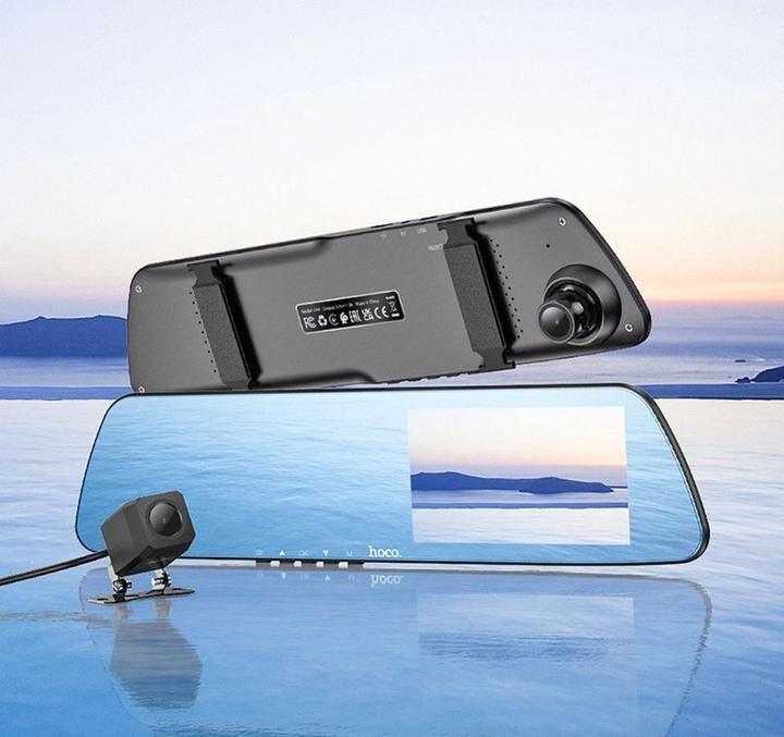 Actual product image Hoco Dash + Rear Camera DV4 Mirror, 4.5inch LCD, Black (Built-in display, Wi-Fi, GPS receiver, Bluetooth)