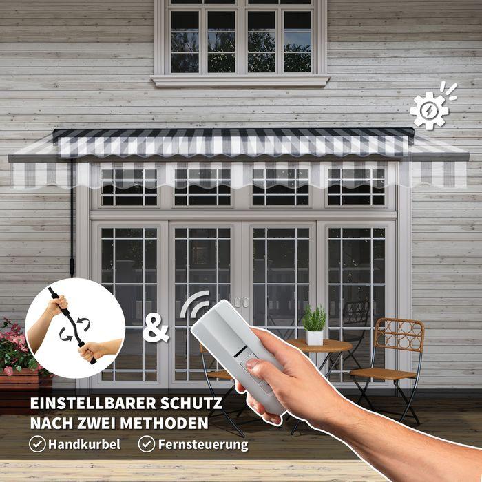 Produktbild Swisshandel24 elektrisch Kassettenmarkise, 395x250cm, Handkurbel, Fernbedienung, Grau+Weiss (2.50 m)