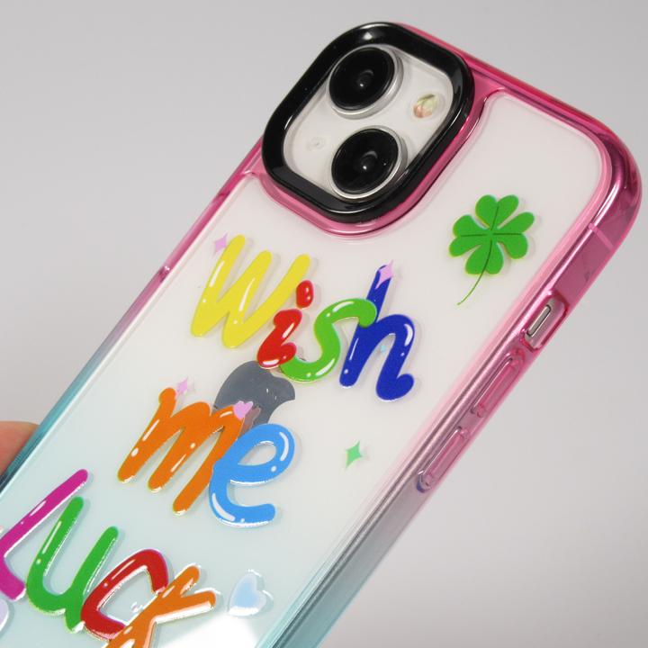 Image du produit PhoneLook Coque Gel transparent WISH ME LUCK avec crochet pour lanière (sans lanière) /bleu (Apple iPhone 15)