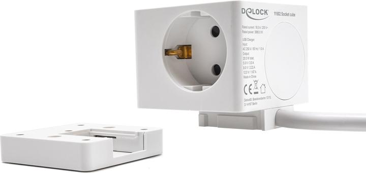 Productafbeelding Delock Stopcontactkubus met 3-weg verlengsnoer met kinderslot (3 x, CEE 7/7, 1.50 m)