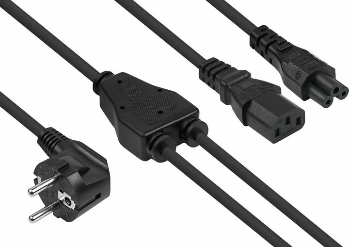Image du produit Kabelmeister Câble secteur en Y, prise de terre type E+F (90°) sur prise C13 et prise C5, noir (2 m)