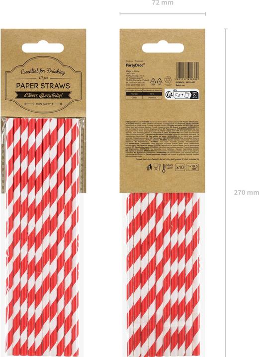 Actual product image Partydeco Red and white striped paper straw (10 x)