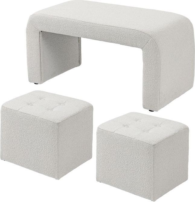 Swisshandel24 Sgabello 3 pezzi, sgabello, pouf con 3 sgabelli, poggiapiedi, sgabello imbottito per soggiorno